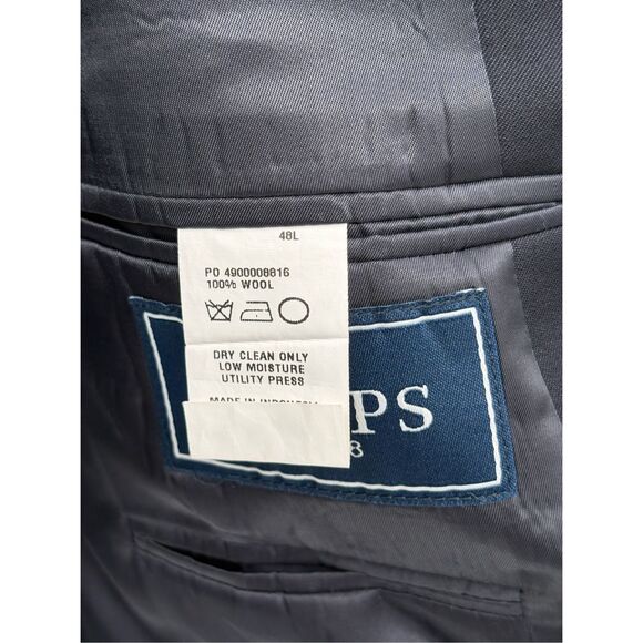 Chaps Ralph Lauren Blazer Sport Coat Men Size 48 L Navy Blue Gold Buttons - Picture 9 of 10